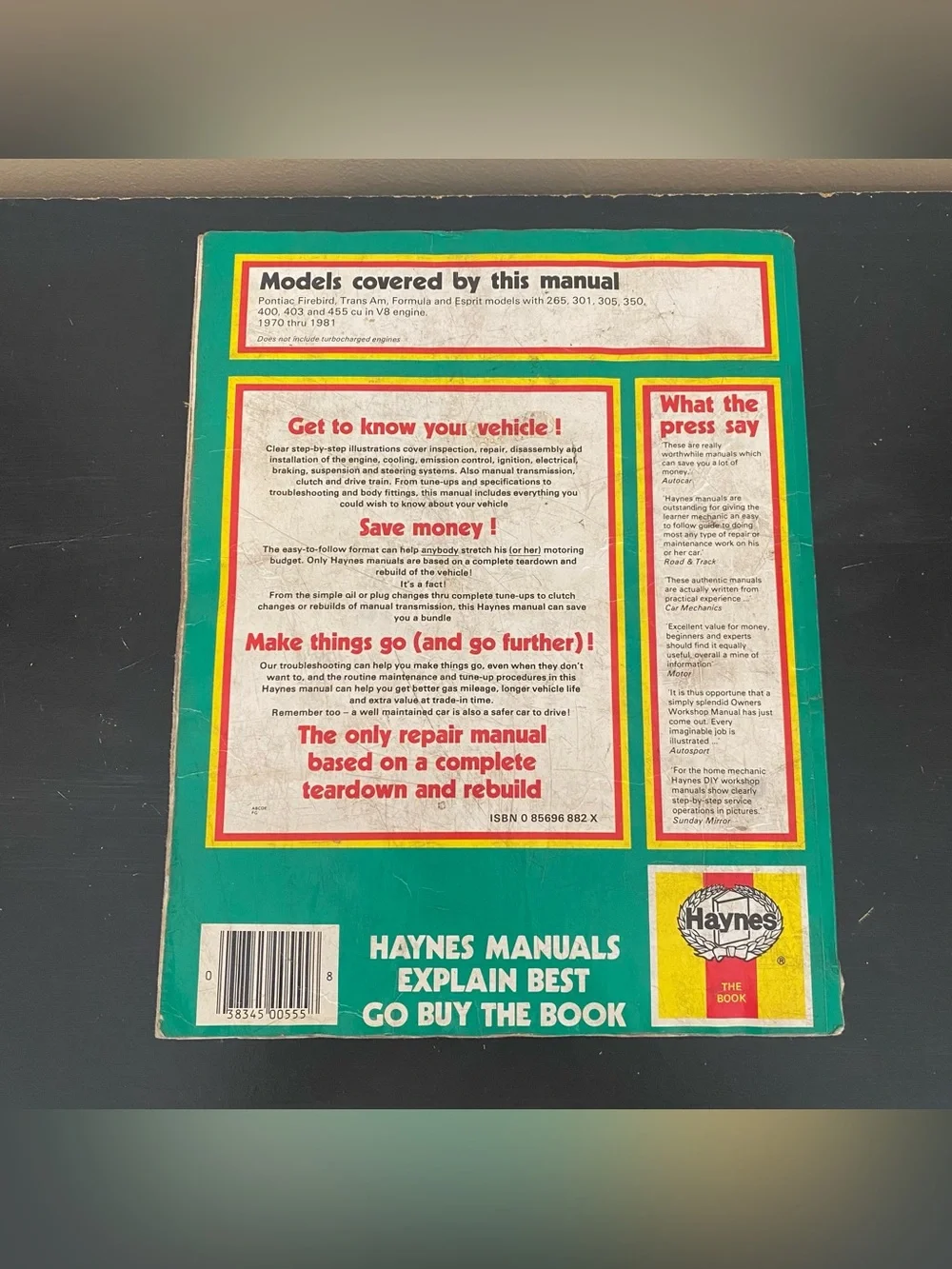 1970-1981 Pontiac Firebird V8 Haynes Repair Owners Workshop Manual Service Book